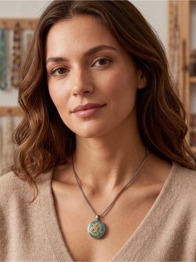 Turquoise and Gold Round Pendant 
Only.  Women Jewelry